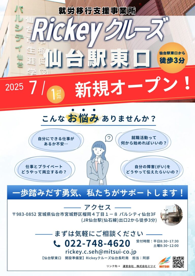 Read more about the article 2025年7月1日『Rickeyクルーズ仙台駅東口』新規オープン(予定)します！